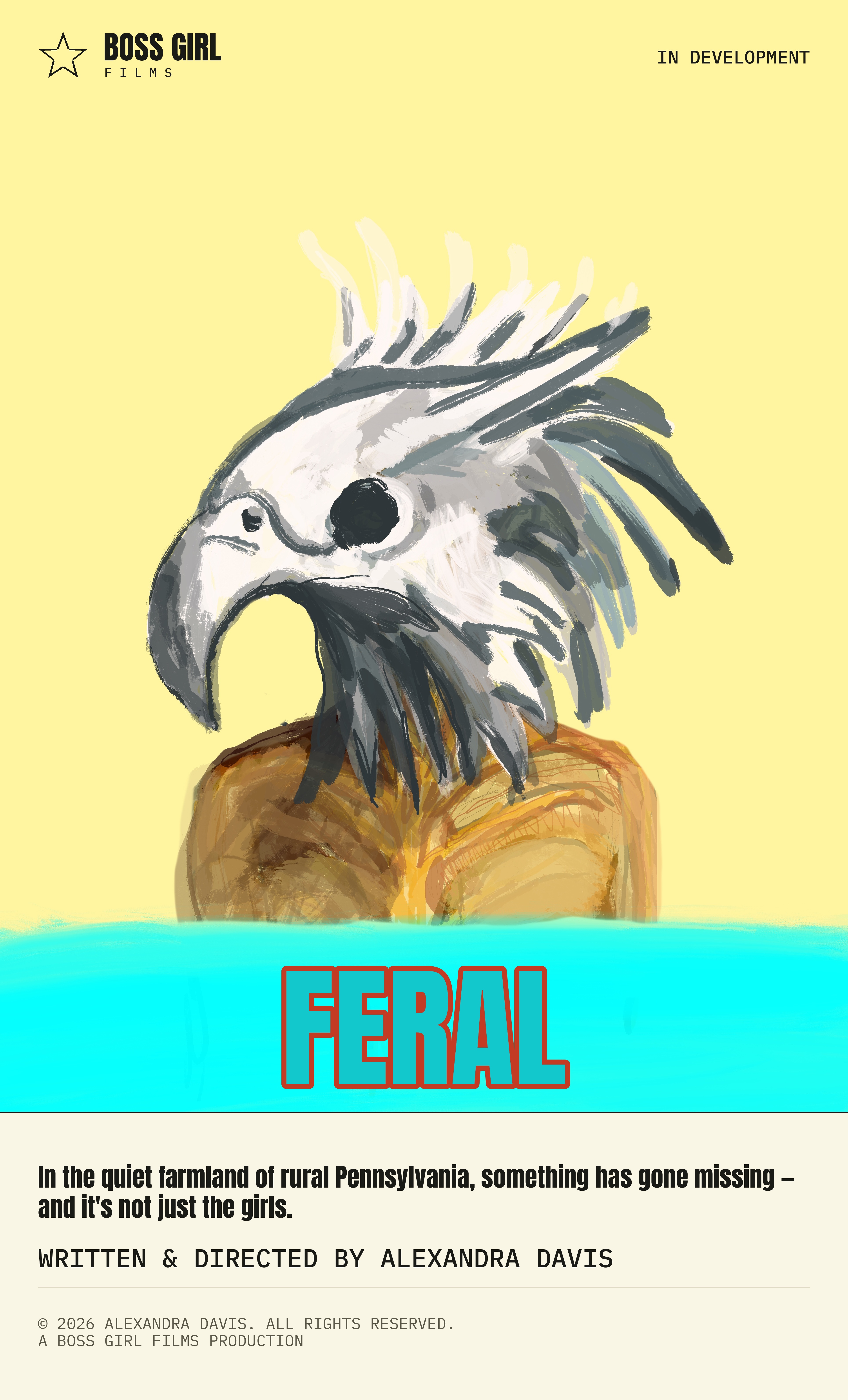 Illustrated poster for Feral showing a figure wearing a bird skull above the film title
